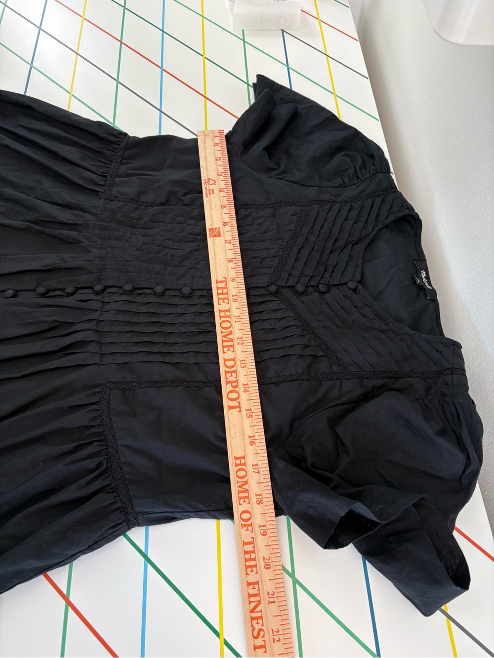 Madewell Lace-Trim Pintuck Button Front 100% Cotton Black Dress XS EUC Kidcore - Picture 8 of 9